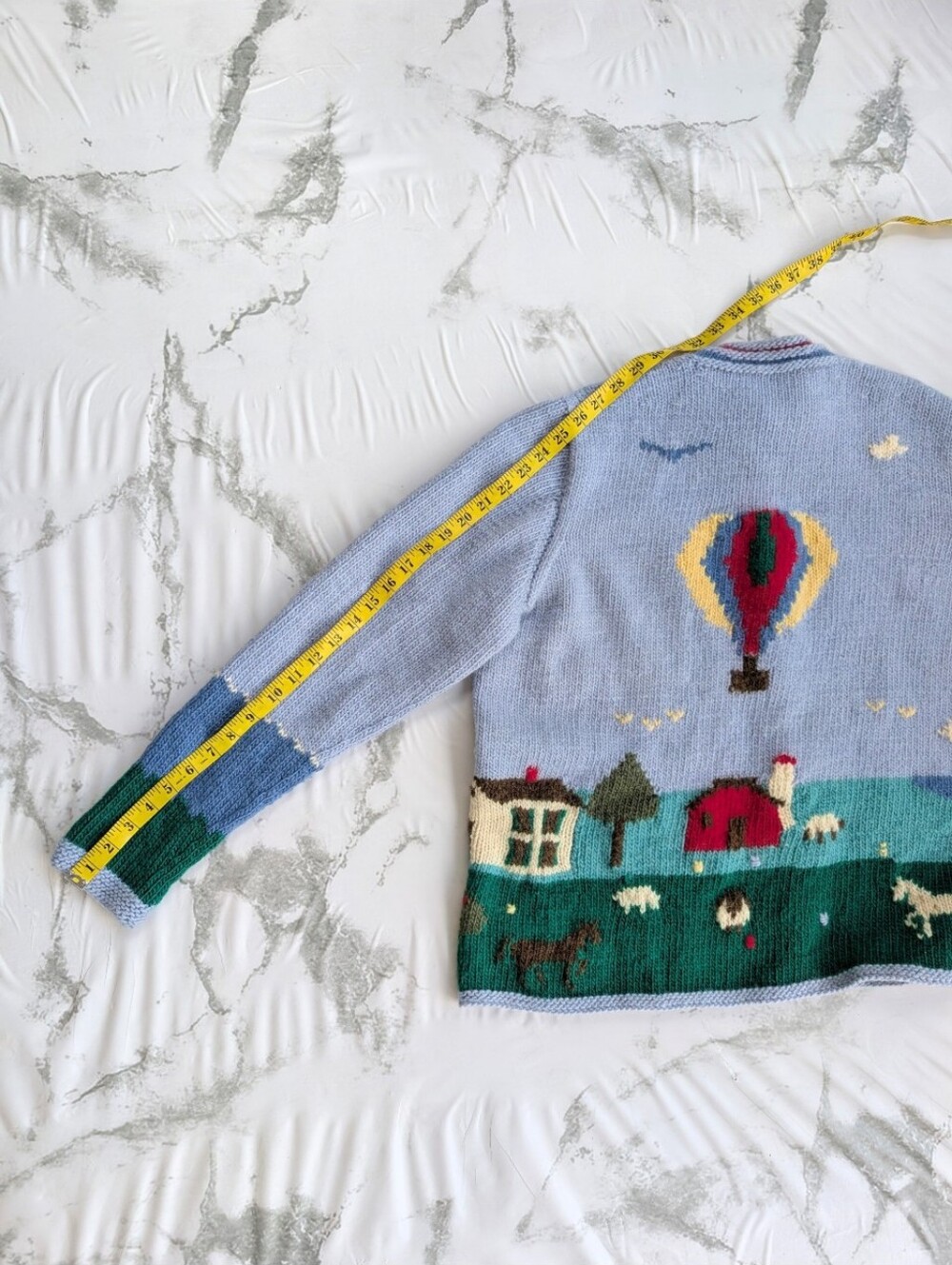 Rare Vintage Hand Knitted Graphic Hot Air Folk Sweater Cardigan Women's Large - Picture 11 of 11